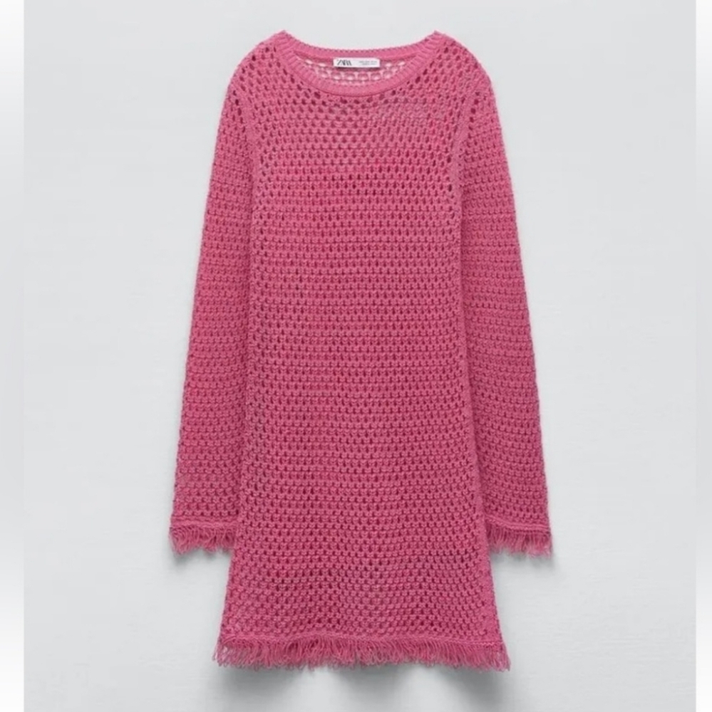 Zara Fringe Mini Dress Pink Size S - Picture 12 of 15